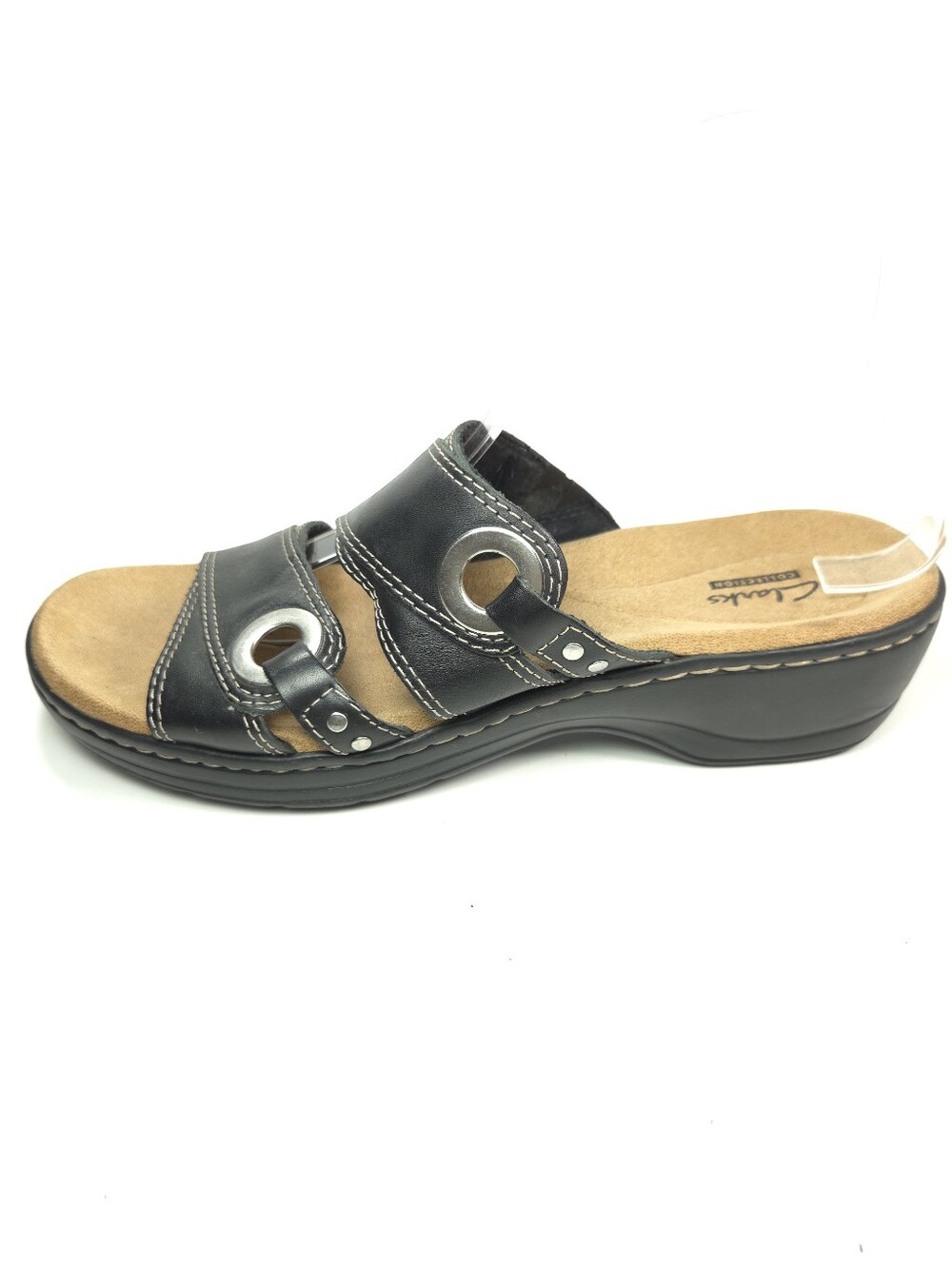 Clarks Lexi Willow Black Leather Slide Wedge Sandals Sz 9